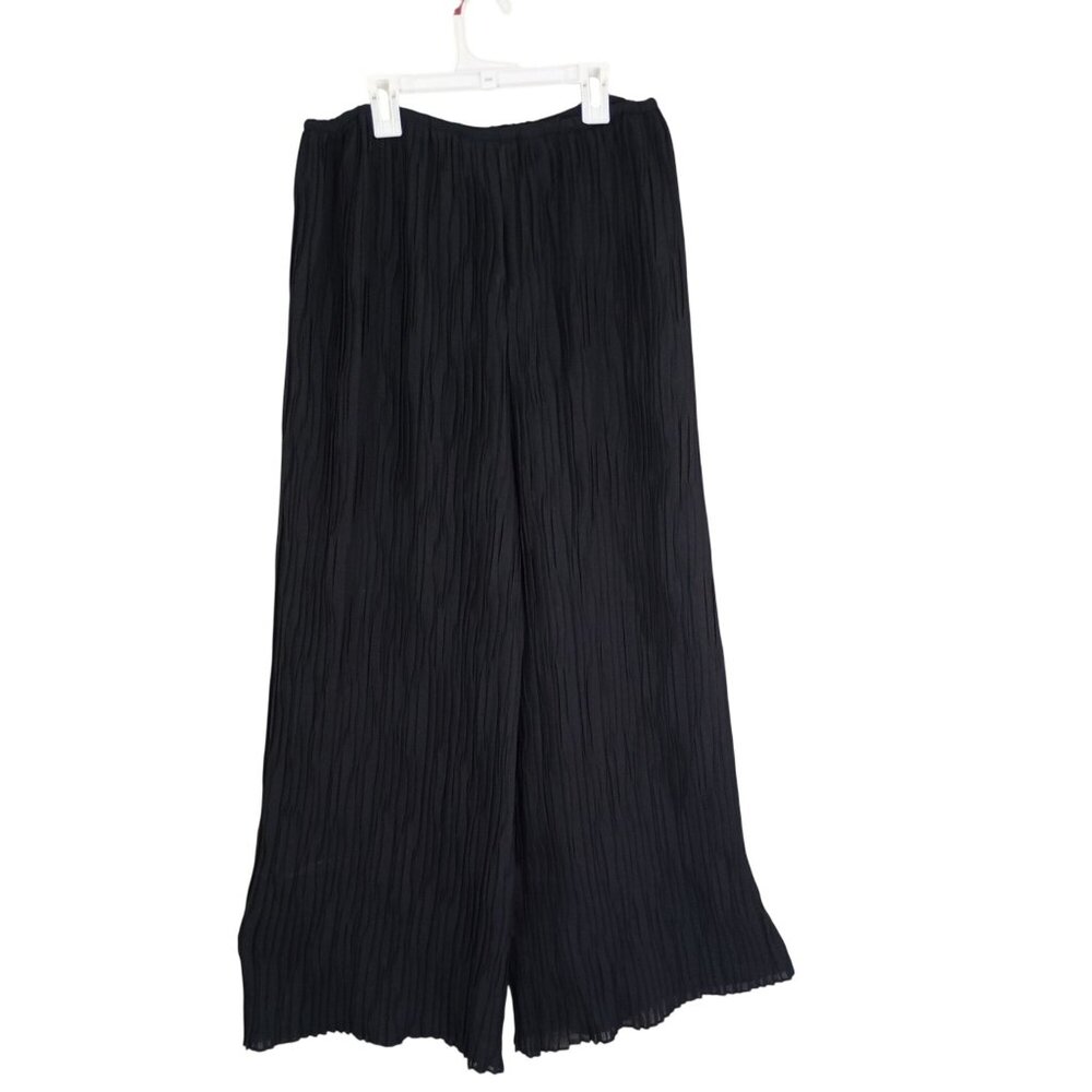 C'est Duo By Casablanca Black Crinkle Wide-Leg Pants With Drawstring Waist Sz S - Picture 9 of 13